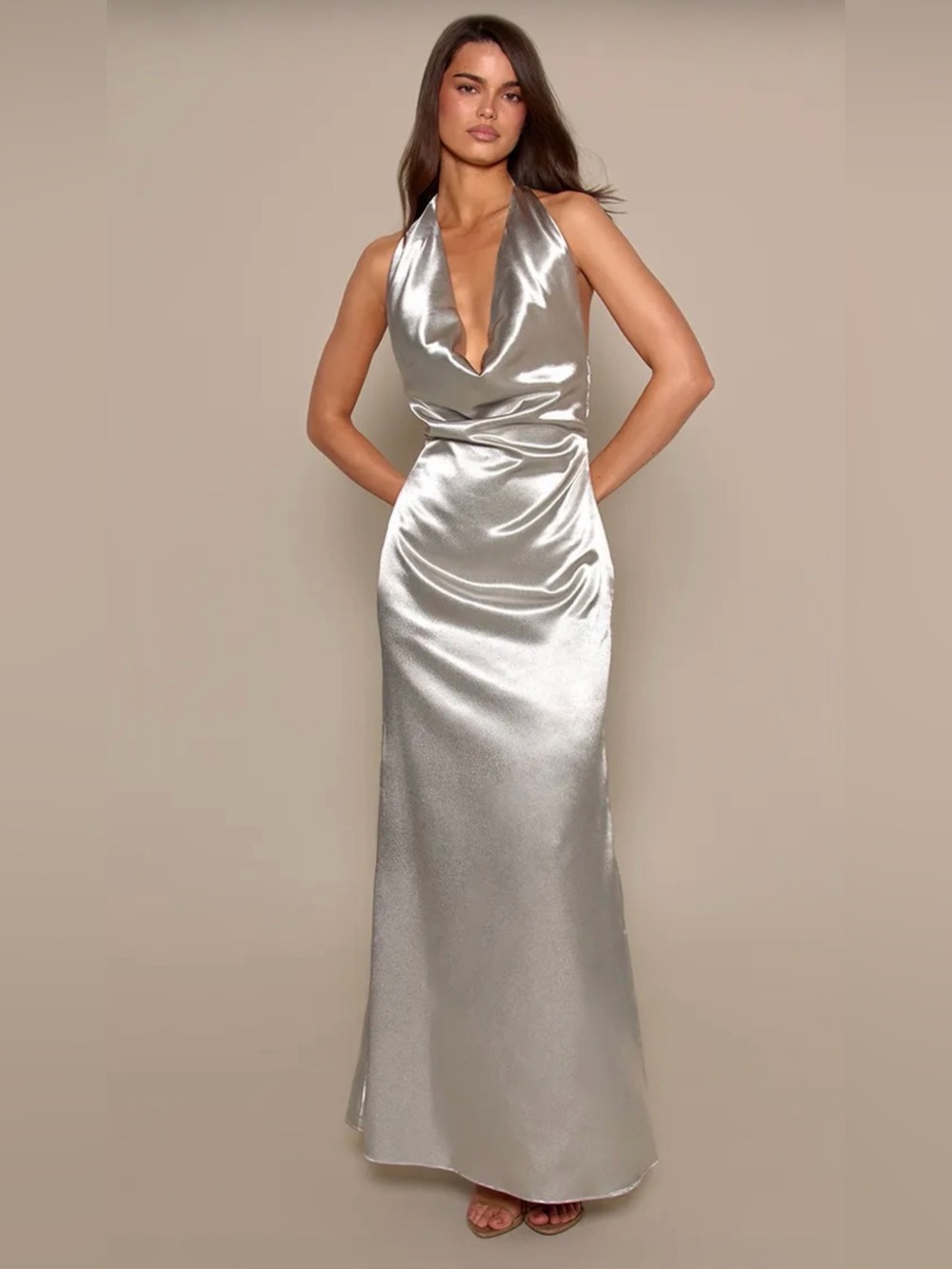 Pretty Little Thing Satin cowl neck dress